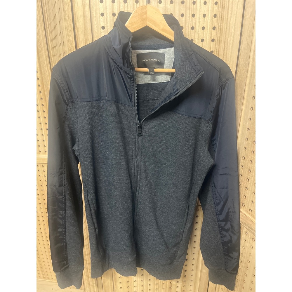Banana Republic Mens Full‎ Zip Jacket Dark Gray Heathered Knit Nylon Size M